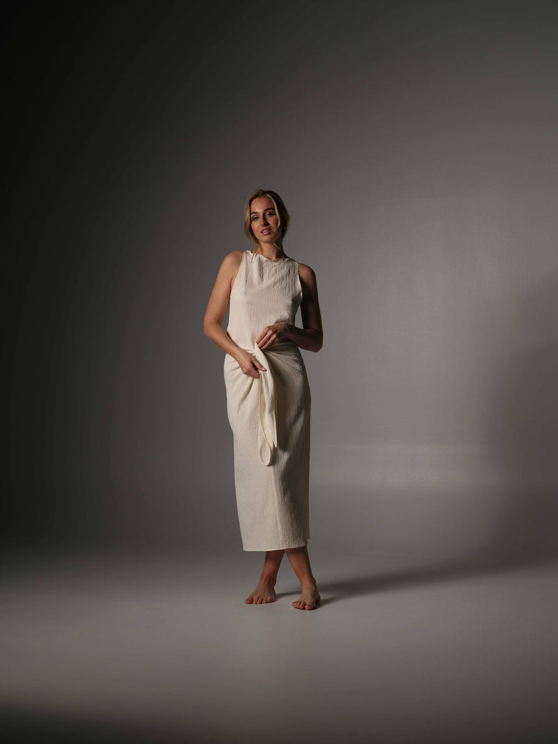 CRINKLE WRAP SKIRT ECRU